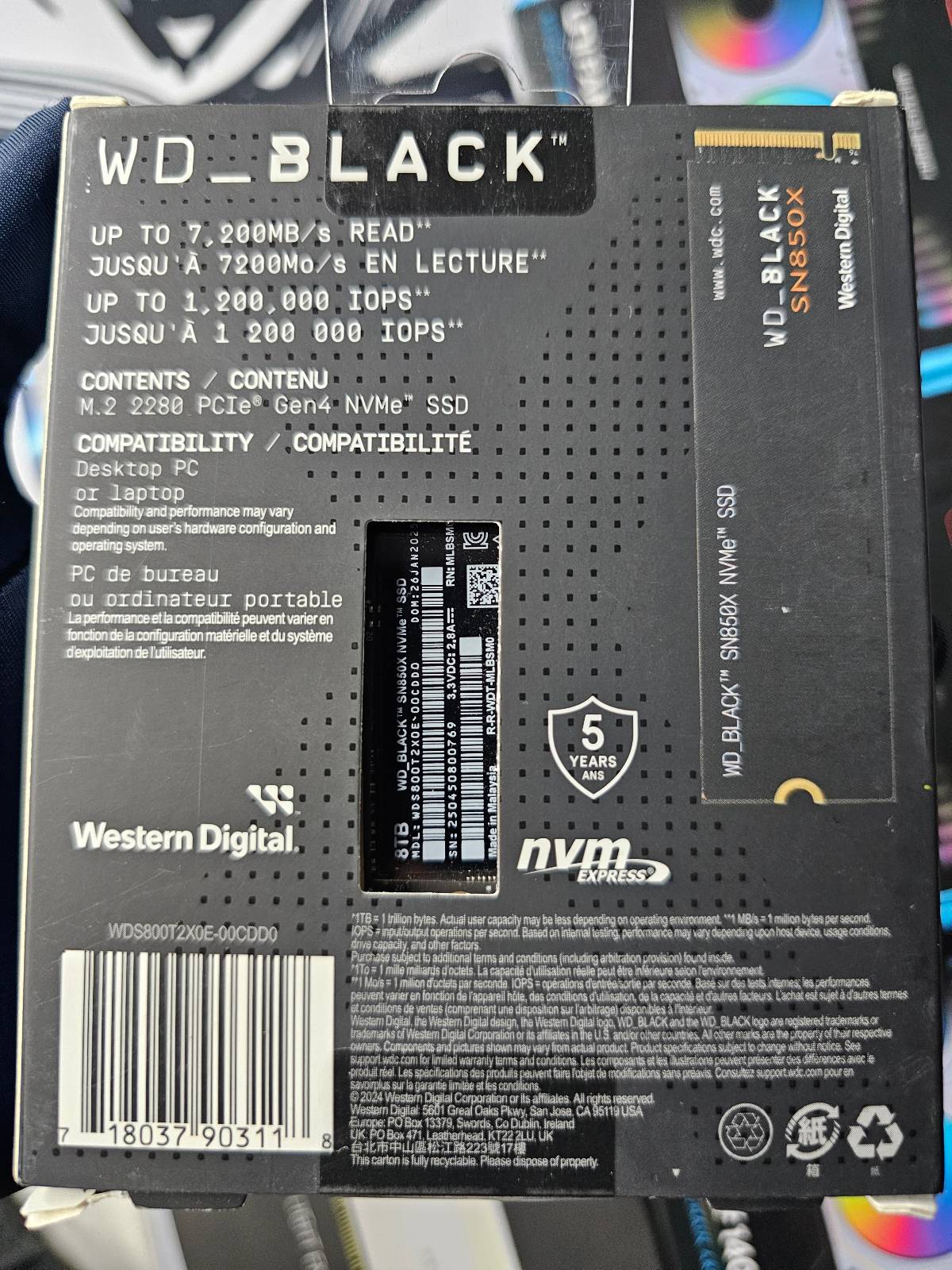 Western Digital 8tb Nvme M.2 SSD - Gen4 SSD - 7.2gb/S Speed - Image 3